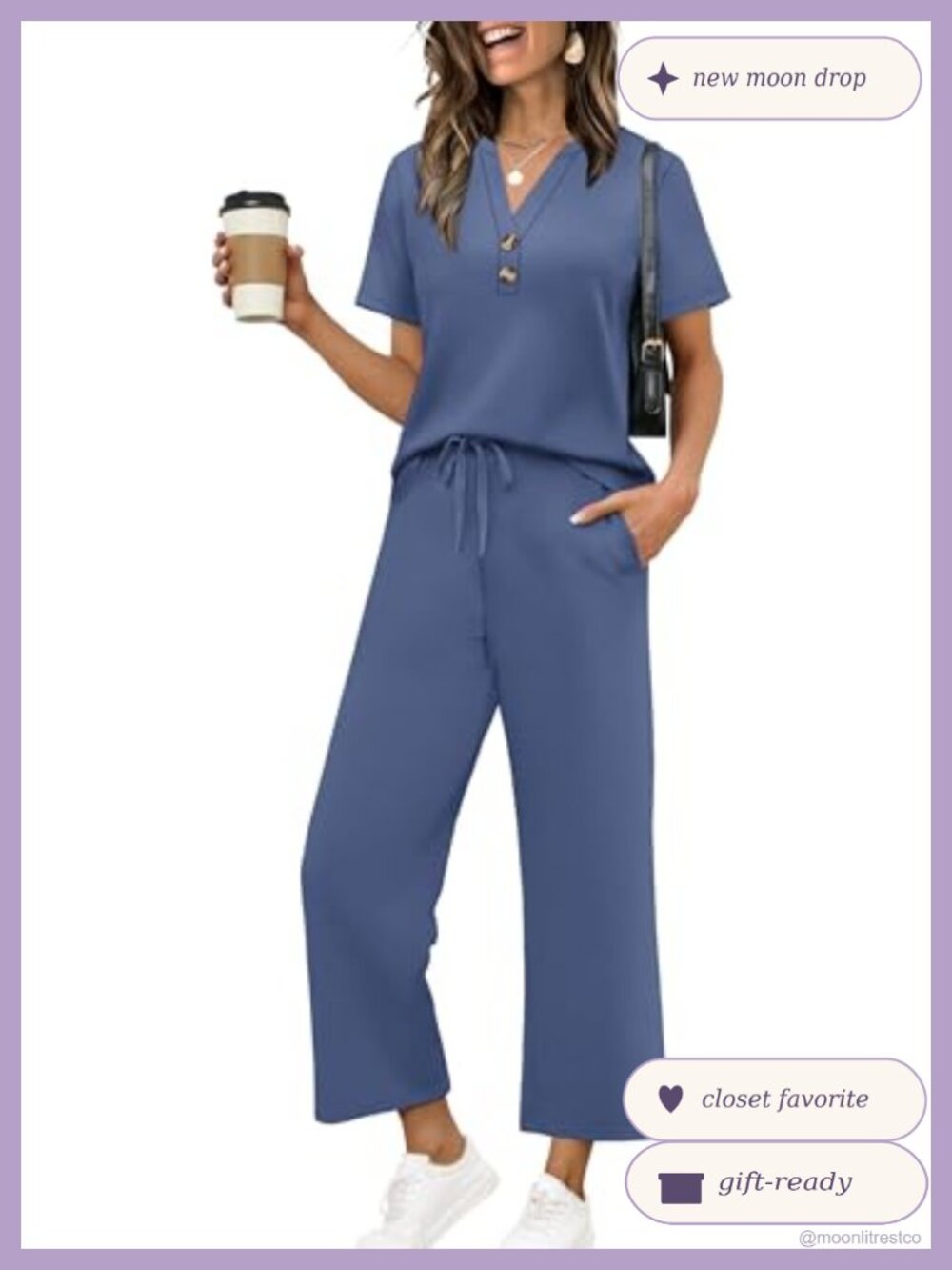 2 Piece Wide Leg Crop Pant Set Button V Neck Short Sleeve Casual